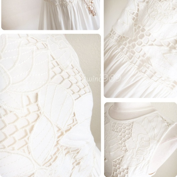 Ivory Cream Lotus Floral Embroidery Babydoll Dress - Picture 6 of 8